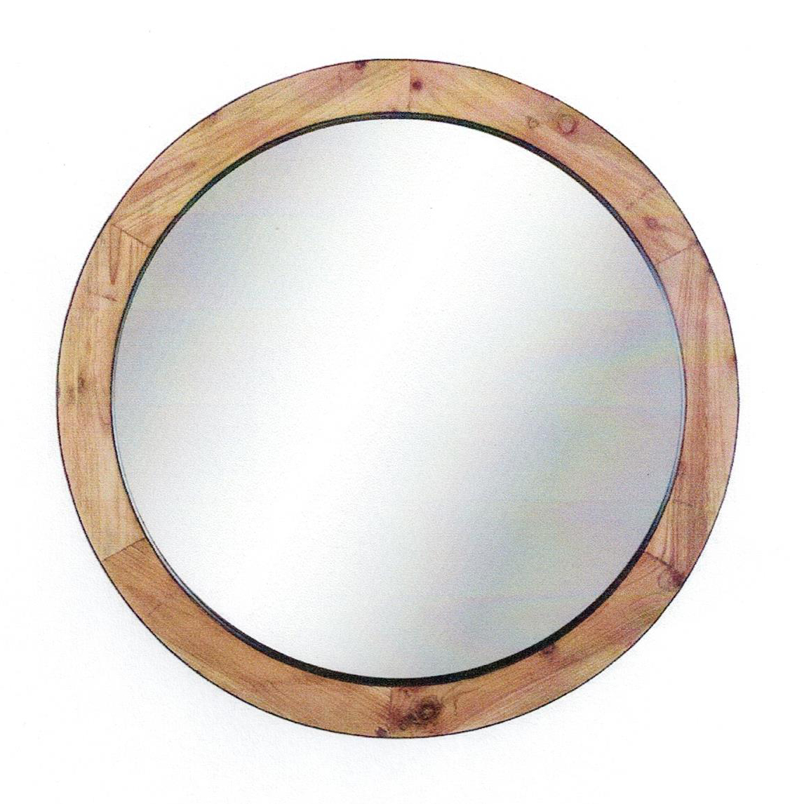 Round mirror with metal band and wooden insert