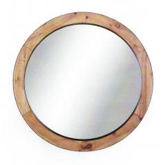 Round mirror with metal band and wooden insert