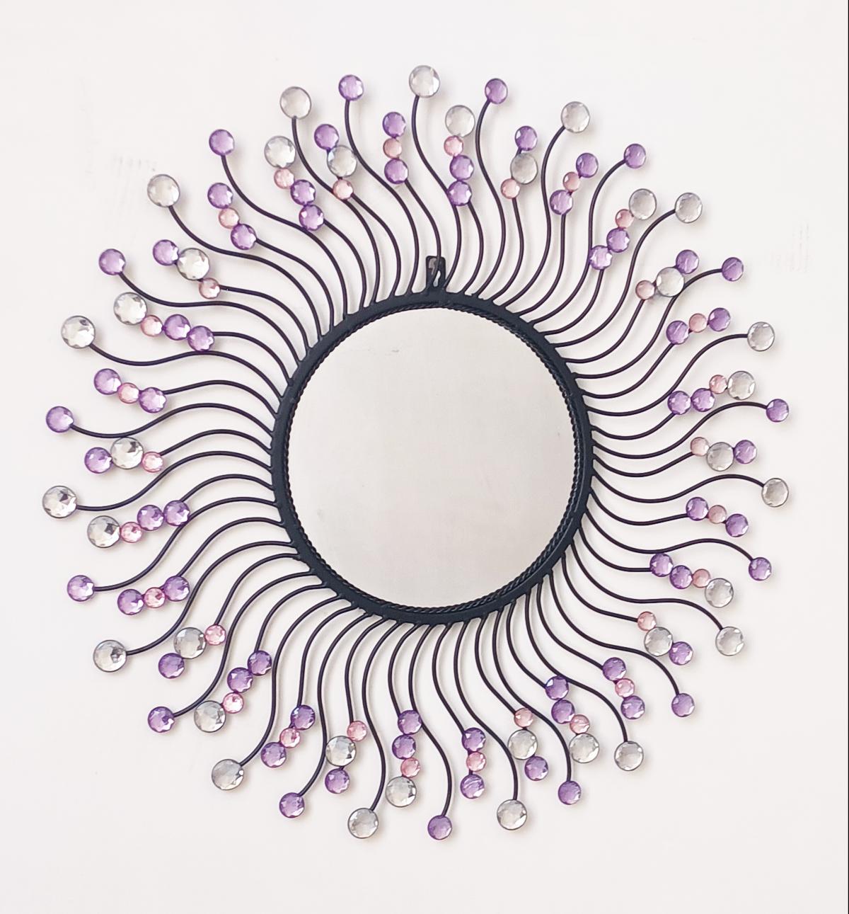 Round mirror with pink gem beads